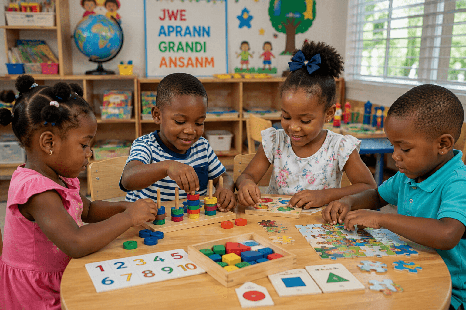 Enfants jouant à des jeux éducatifs autour d'une table